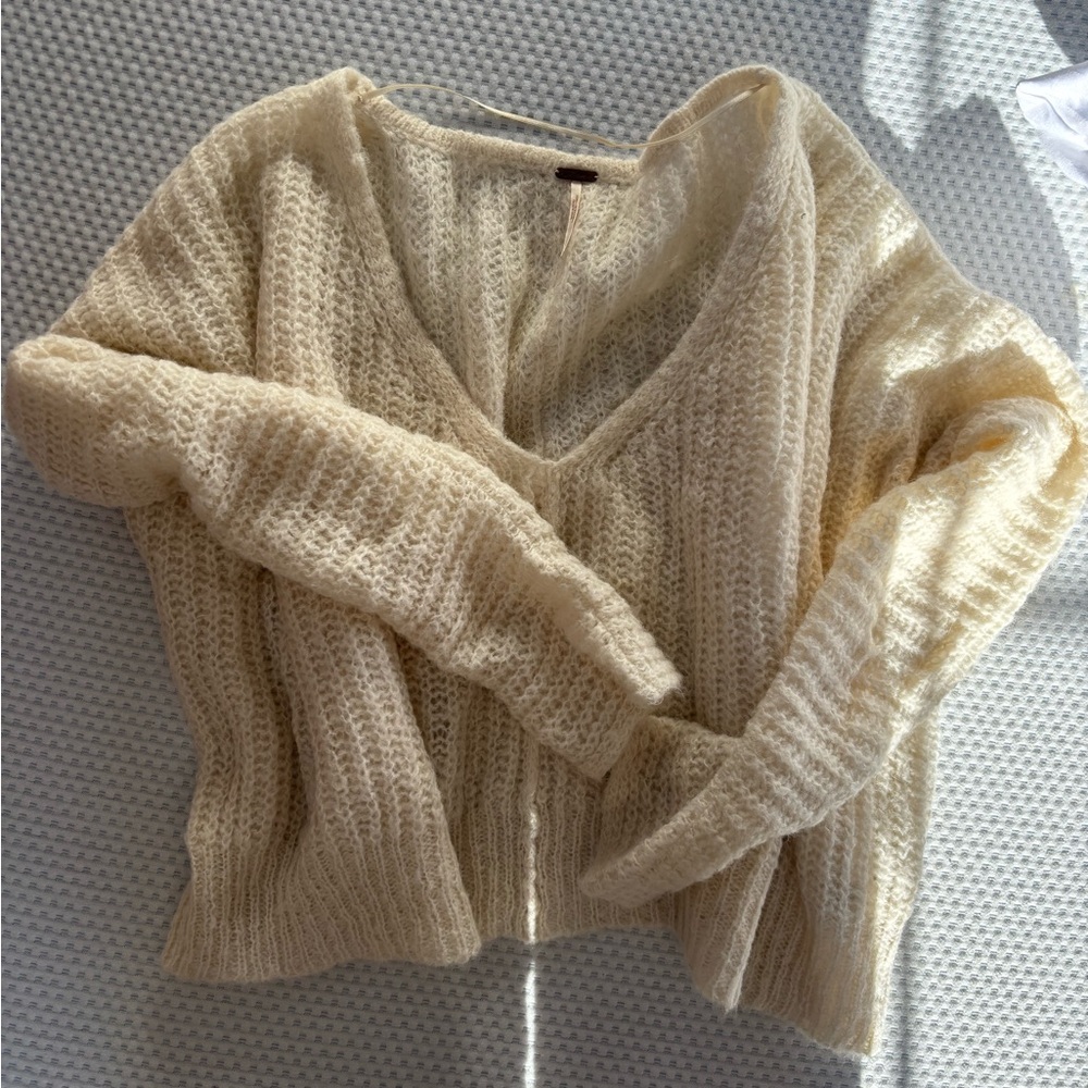 Free People Cozy Chunky Cream Knit Sweater